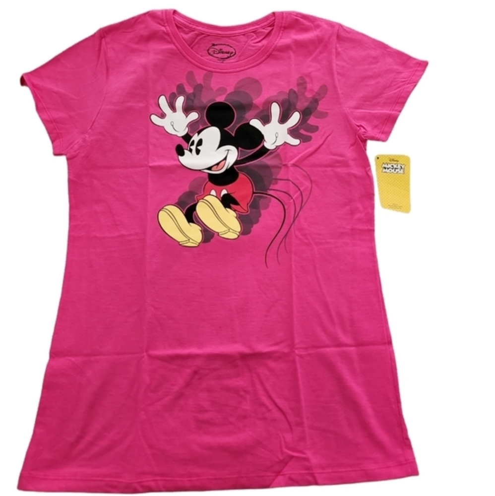 Jumping‎ Mickey Mouse Disney Graphic Print Hot Pink Tshirt